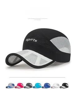 Close-up of breathable mesh fabric and sports logo on a quick-dry baseball cap