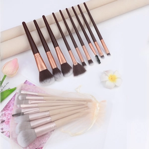 Professional Makeup Brushes Wood Handle Aluminum Tube Synthetic Fiber Bristles For Powder Eyeshadow Blending Mesh Bag