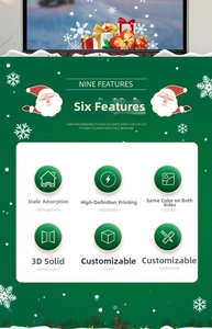 Close-up of Christmas static window stickers with 3D colorful Santa and snowflake patterns
