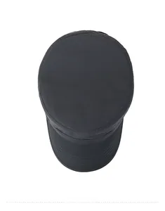 Detailed top view showing precise stitching on the brim of this dark grey military flat cap