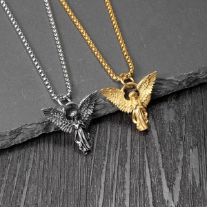 Retro hip hop angel pendant necklaces in gold and silver finish with box chains