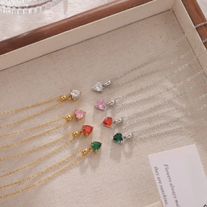 Elegant heart zirconia pendant necklace in gold and silver finishes with multiple colors