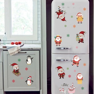 Cartoon Christmas Santa and Penguin wall stickers for fridge and bedroom decor
