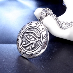 Exaggerated stainless steel silver Eye of Horus pendant necklace for men