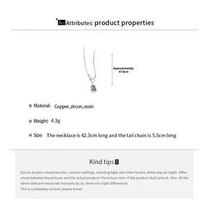 Detailed specs of zircon gourd pendant necklace with 47.8cm chain length and measurements