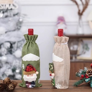 Festive burlap wine bottle covers with 3D Santa and Snowman for Christmas table decor