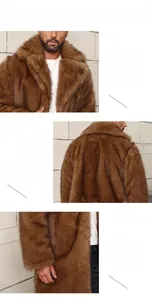Vues détaillées d'un manteau en fausse fourrure marron avec col à revers et texture