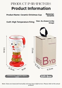 Detail view of the 250ml red ceramic Santa Claus mug and its matching gift box packaging