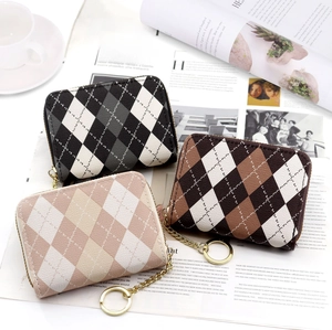 Chic Argyle pattern card holders with gold zippers and keyrings for organized storage