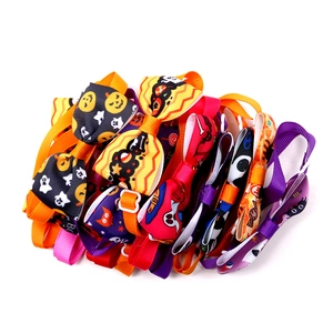 Adjustable Halloween pet bow ties with pumpkin ghost patterns for dogs and cats