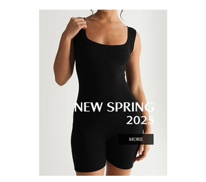 Detail shot of the ribbed texture and square neck design on this black yoga romper jumpsuit