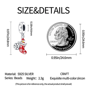 Detailed size and specs of S925 silver Christmas stocking bead with zircon inlay