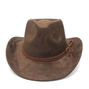 Chapeau Fedora classique en daim marron foncé avec ruban à double épaisseur pour hommes