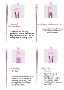 Detail of glitter spiral handles and pink gradient bristles on professional makeup brushes