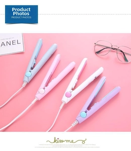 Mini portable hair straighteners in pastel blue pink white and purple for travel