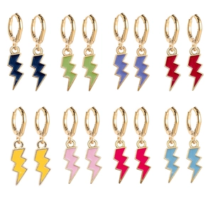 Colorful Lightning Bolt Drop Earrings Alloy Enamel Drip Oil Geometric Trendy Fashion Aesthetic Jewelry For Women