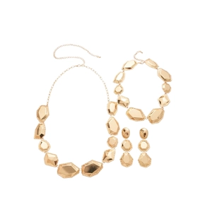 Parure de bijoux géométriques dorés polis avec collier bracelet et boucles d'oreilles