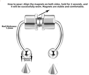 Detail showing magnetic nose ring mechanism with 1.2mm rod and 3mm interchangeable ends