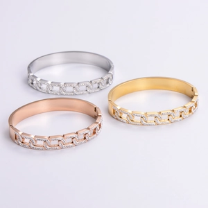 Chic crisscross chain bracelets in silver, gold, and rose gold with inlaid zircon stones