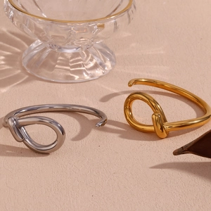 Minimalist 18K gold and silver plated twist open cuff bracelet for women in two colors