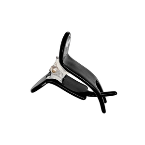 Glossy black acetate hair claw clip with spring mechanism for elegant half-up hairstyles