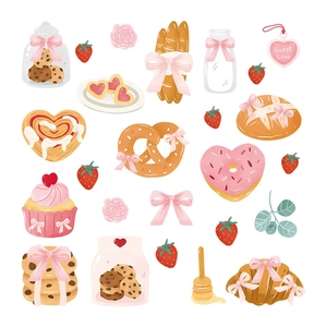 Stickers muraux de desserts mignons avec cœurs, donuts et décor de fraises pour filles