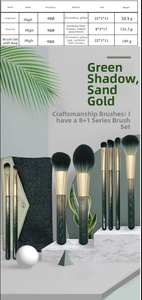 Detail view of the green glitter makeup brush set parameters and specifications table