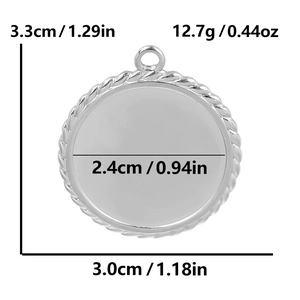 Detailed dimensions of 304 stainless steel round pendant with height and diameter specs