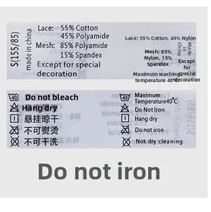 Detailed fabric care label showing lace material composition and washing instructions