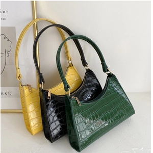 Vintage crocodile pattern baguette bags in yellow, black and green shoulder strap styles