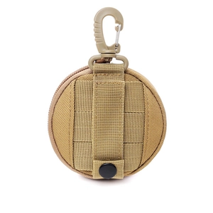 Tactical Molle key pouch in khaki nylon with rear snap strap and carbine hook for outdoor gear
