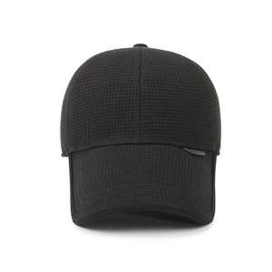 Men's winter black baseball cap with textured thermal waffle fabric for outdoor warmth