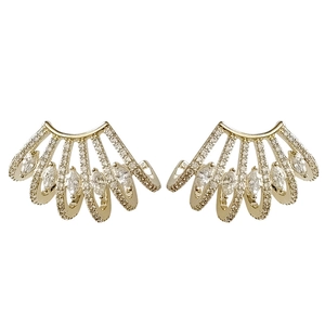 Elegant gold-plated silver stud earrings with sparkling cubic zirconia geometric design