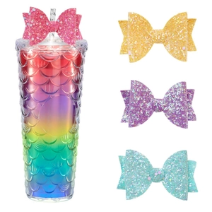 Glitter Bow Straw Topper Decoration PU Leather Sparkly Sequin Tumbler Accessory Elastic Band DIY Party Ornament