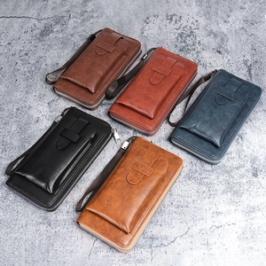 Men's long business wallets in five vintage colors with wrist straps and zippers
