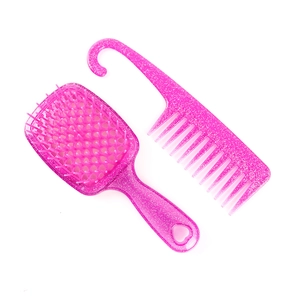 Glinsterende roze haarborstelset met holle massageborstel en kam met brede tanden