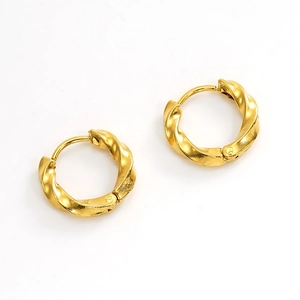 Exquisite gold twisted hoop earrings with a metallic texture and spiral rope design