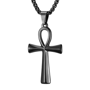 Gepolijste zwarte Egyptische Ankh-kruis hanger met stevige schakelketting