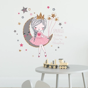 Wandsticker mit Mondmädchen und Sternen für gemütliche Kinderzimmerdeko
