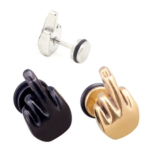 Stainless Steel Ear Studs Novelty Middle Finger Hand Gesture Earrings Punk Hip Hop Jewelry For Men Women
