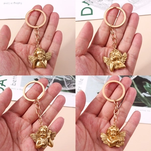 Angel Cupid Keychain Zinc Alloy Gold Metal Bag Pendant Musical Instrument Flute Harp Thinking Pose Retro Accessory Gift