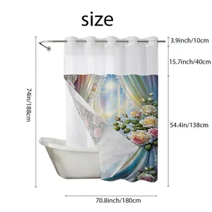 Detailed size chart for floral shower curtain with dimensions 70.8 by 74 inches