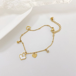 Stainless Steel Heart Charm Bracelet For Women With Mother Of Artificial Pearl Inlay Love Engraved Adjustable Elegant Jewelry