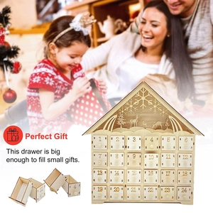 Wooden Christmas Advent calendar house with LED lights and 24 numbered drawers