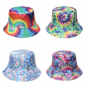 Tie Dye Bucket Hat Polyester Reversible Colorful Spiral Pattern Sun Protection Summer Outdoor Fashion For Women Men