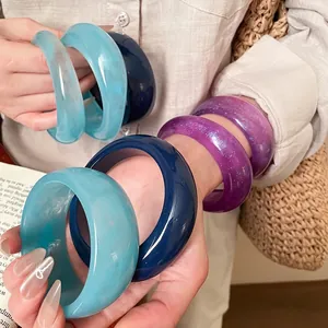 Chunky Resin Bangle Bracelet For Women Oval Acrylic Marbled Texture Glitter Minimalist Geometric Summer Vacation Jewelry