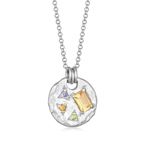 European vintage multicolor zircon pendant necklace with irregular gold-plated design