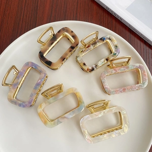 Set of 6 acetate rectangular claw clips in leopard, marble, and pearl finishes