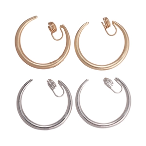 Minimalist C-shaped metal ear clips in matte gold and polished silver finishes