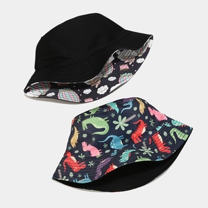 Double-sided sun hat with cute cartoon dinosaur and colorful hot air balloon patterns